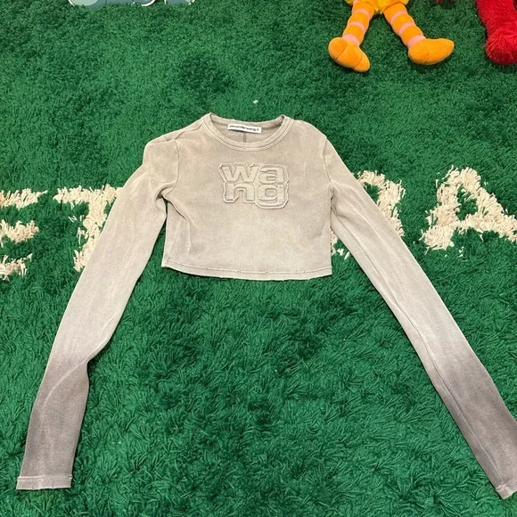 ALEXANDER WANG Long-Sleeve Crop Top グレー Alexander Wang | Tops | Alexander Wang Gray Distressed Long